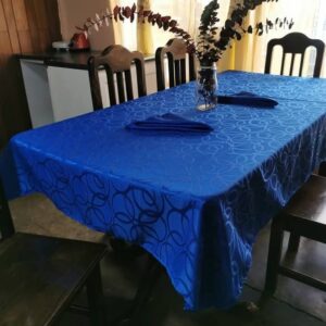 Mantel para comedor de 6 sillas en tela Yacard azul pavo