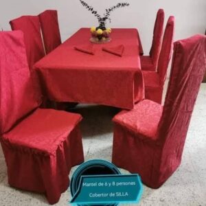 Mantel con fundas en tela Yacard 6 sillas rojo