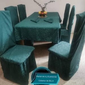 Mantel con fundas en tela Yacard 6 sillas verde