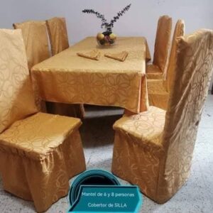 Mantel con fundas en tela Yacard 6 sillas mostaza