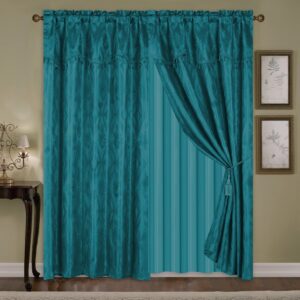 Cortina Damasco para ventana turquesa