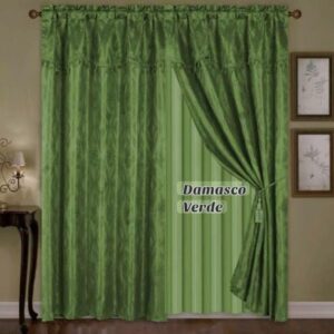 Cortina Damasco para ventana verde